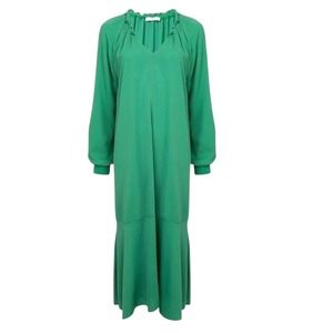 Tibi Savanna Crepe Ruffle Neck Midi Dress Kelly Green Size 10 NWT